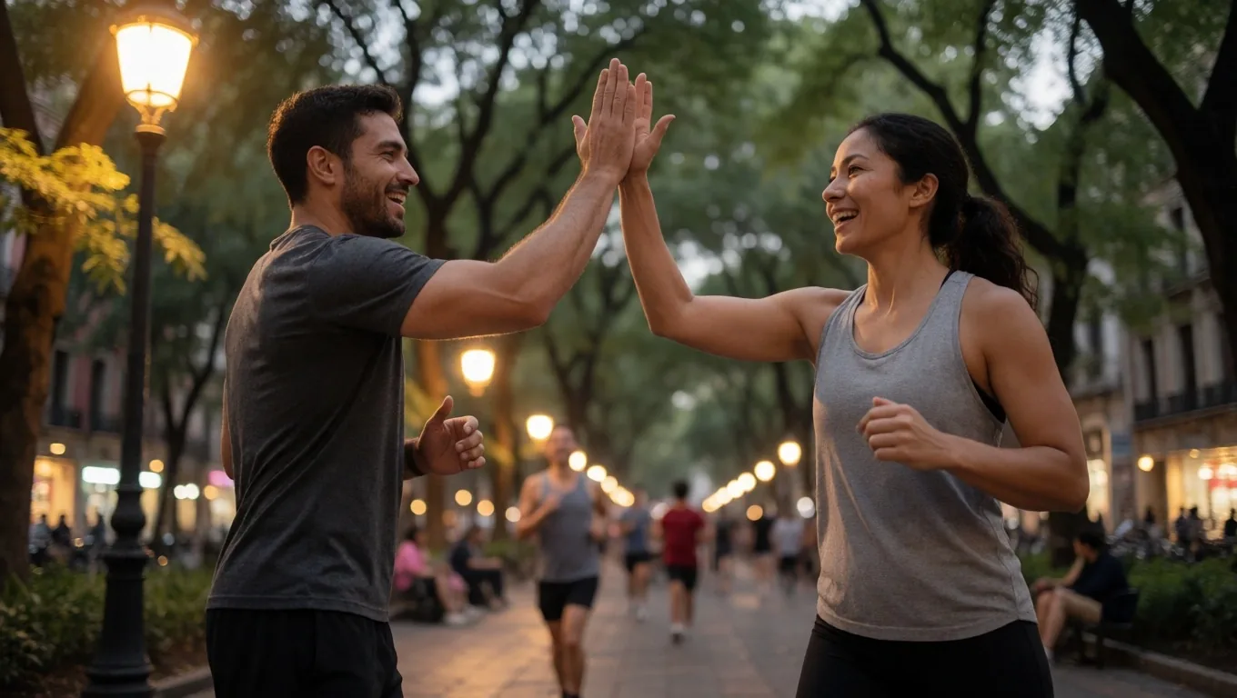 Entrenamiento fitness al aire libre en la Ciudad de México al atardecer