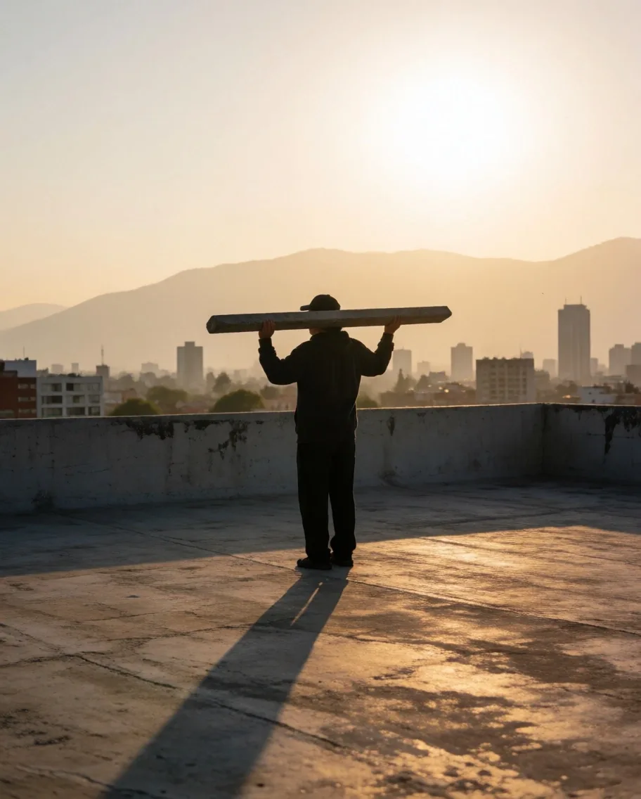 Entrenamiento fitness en una azotea de la Ciudad de México al atardecer