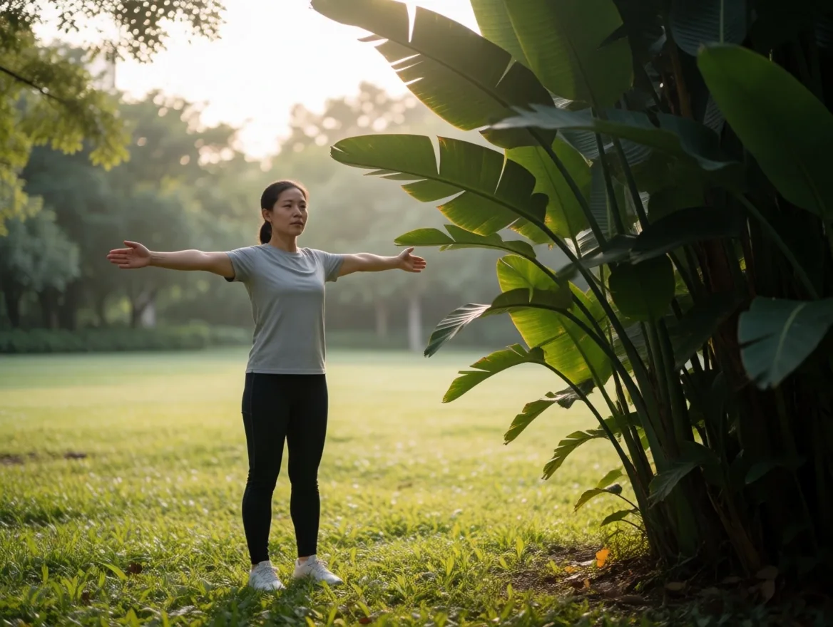 Persona practicando ejercicios de movilidad en un gimnasio al aire libre