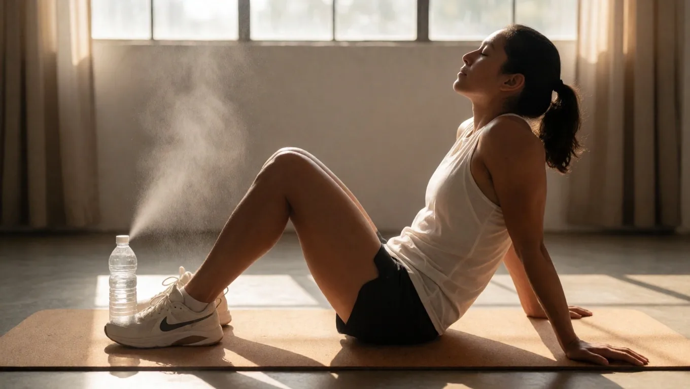 Persona en fase de recuperación tras el entrenamiento en un estudio con luz cálida
