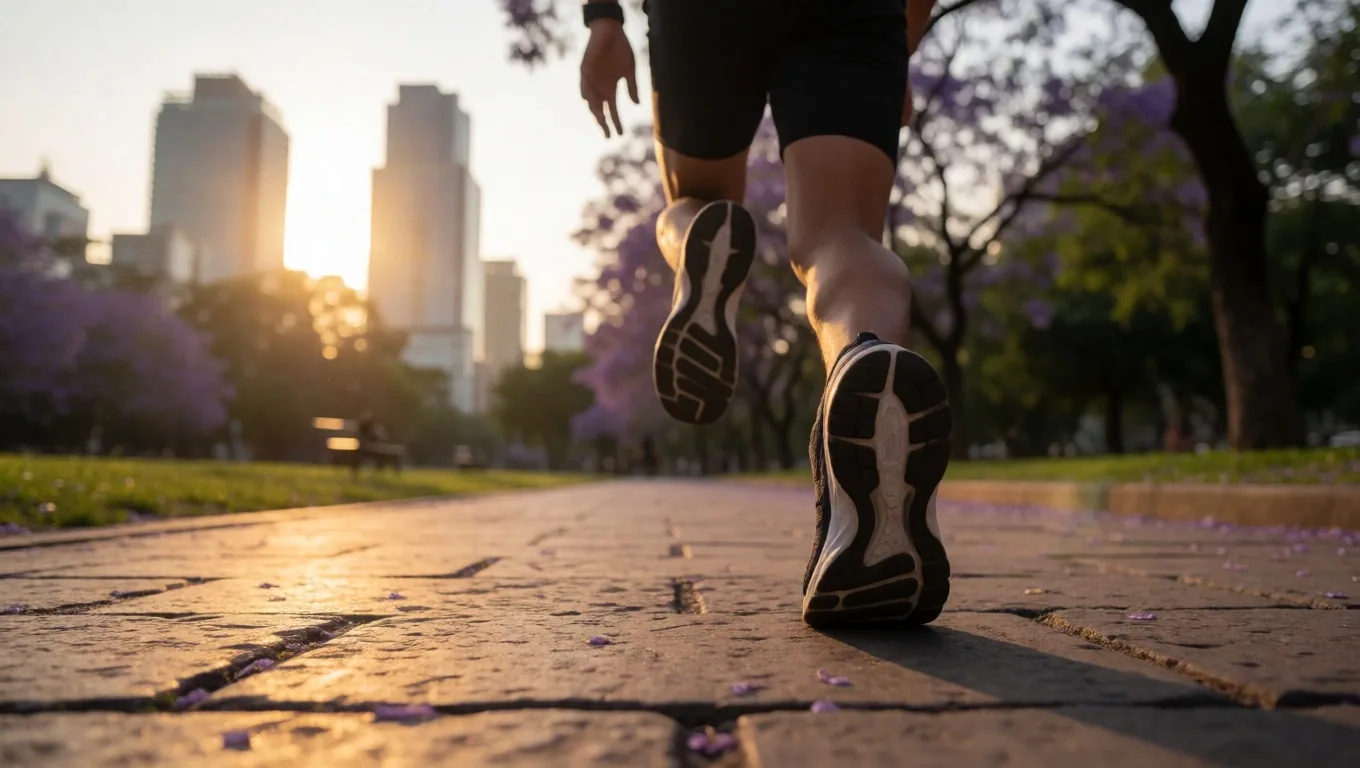 Entrenamiento físico al aire libre en la Ciudad de México al atardecer