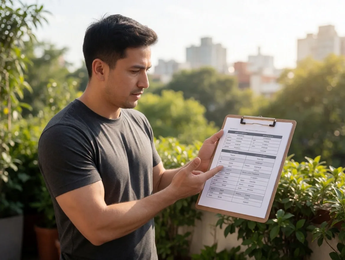 Plan de entrenamiento impreso en un tablero con vista de la Ciudad de México
